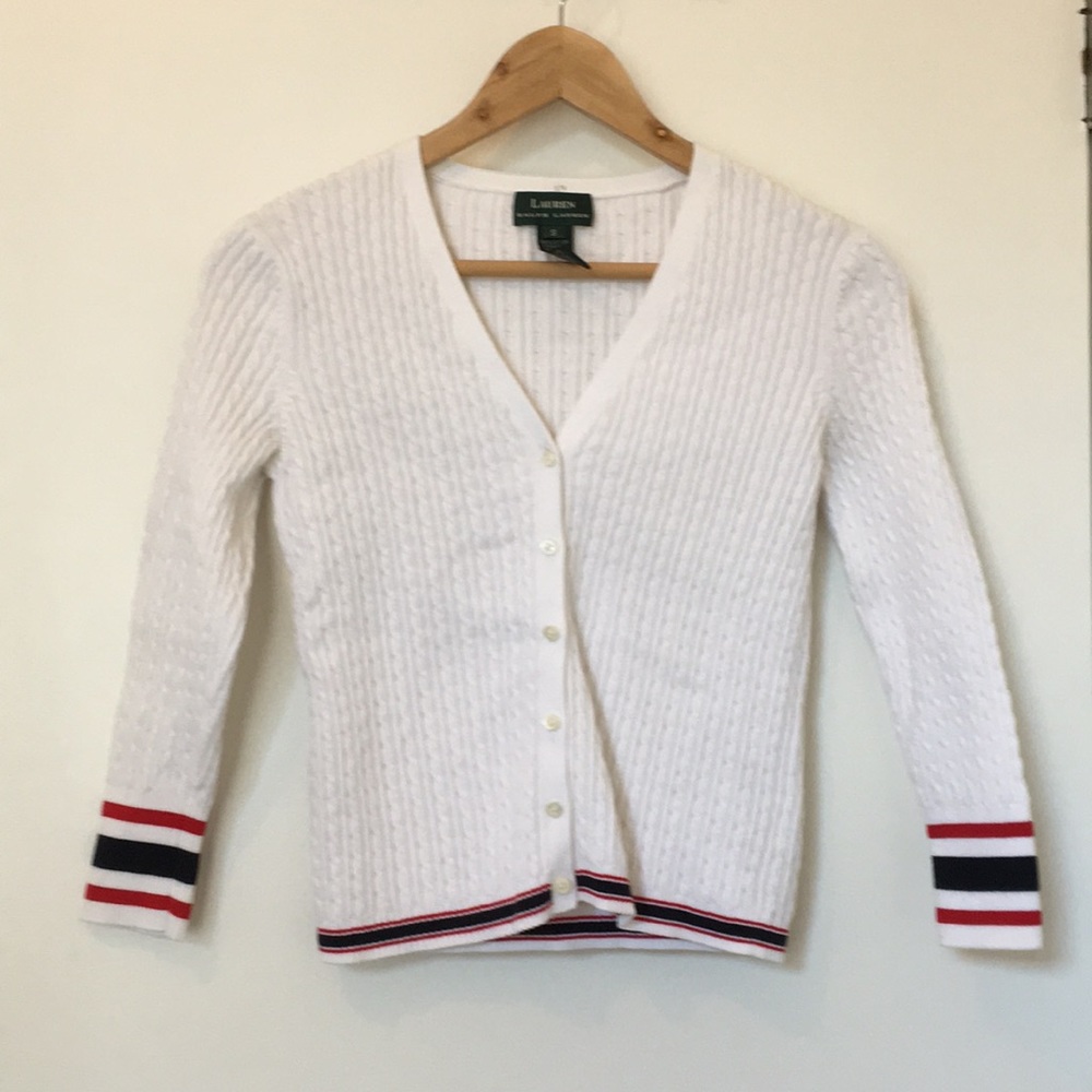 Ralph Lauren cable knit sweater with navy/red trim